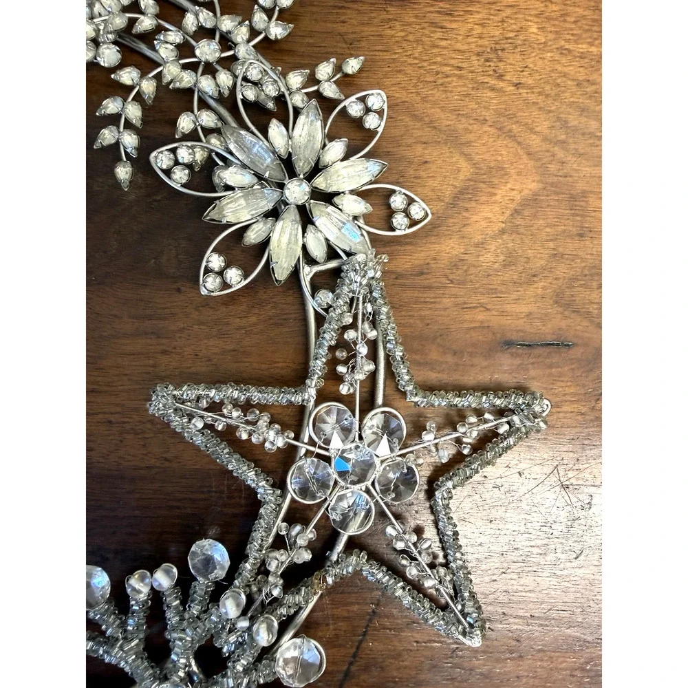 Pottery Barn Jeweled Wreath Silver Metal Snowflake Crystal Christmas 17